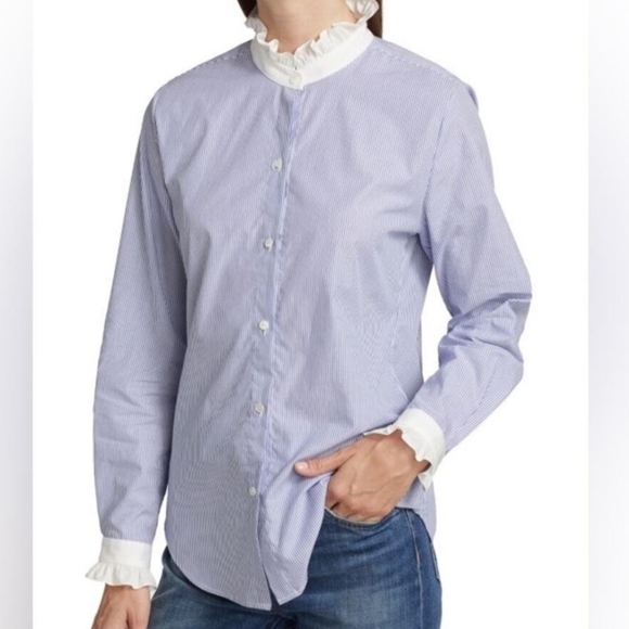 Nili Lotan Clara Ruffle Trim Button Down Shirt  L - Picture 1 of 12